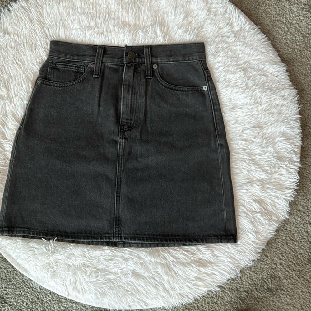 Madewell Rigid Denim A-Line Black Mini Skirt
